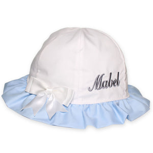 baby girl personalised sun hat white blue summer hat
