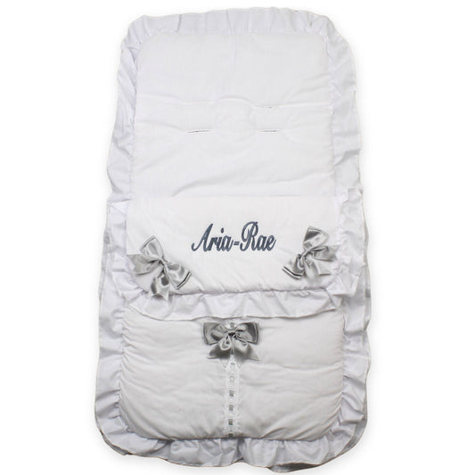 unisex baby white 3 bow white and grey cosy toes universal footmuff