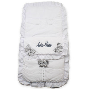 unisex baby white 3 bow white and grey cosy toes universal footmuff