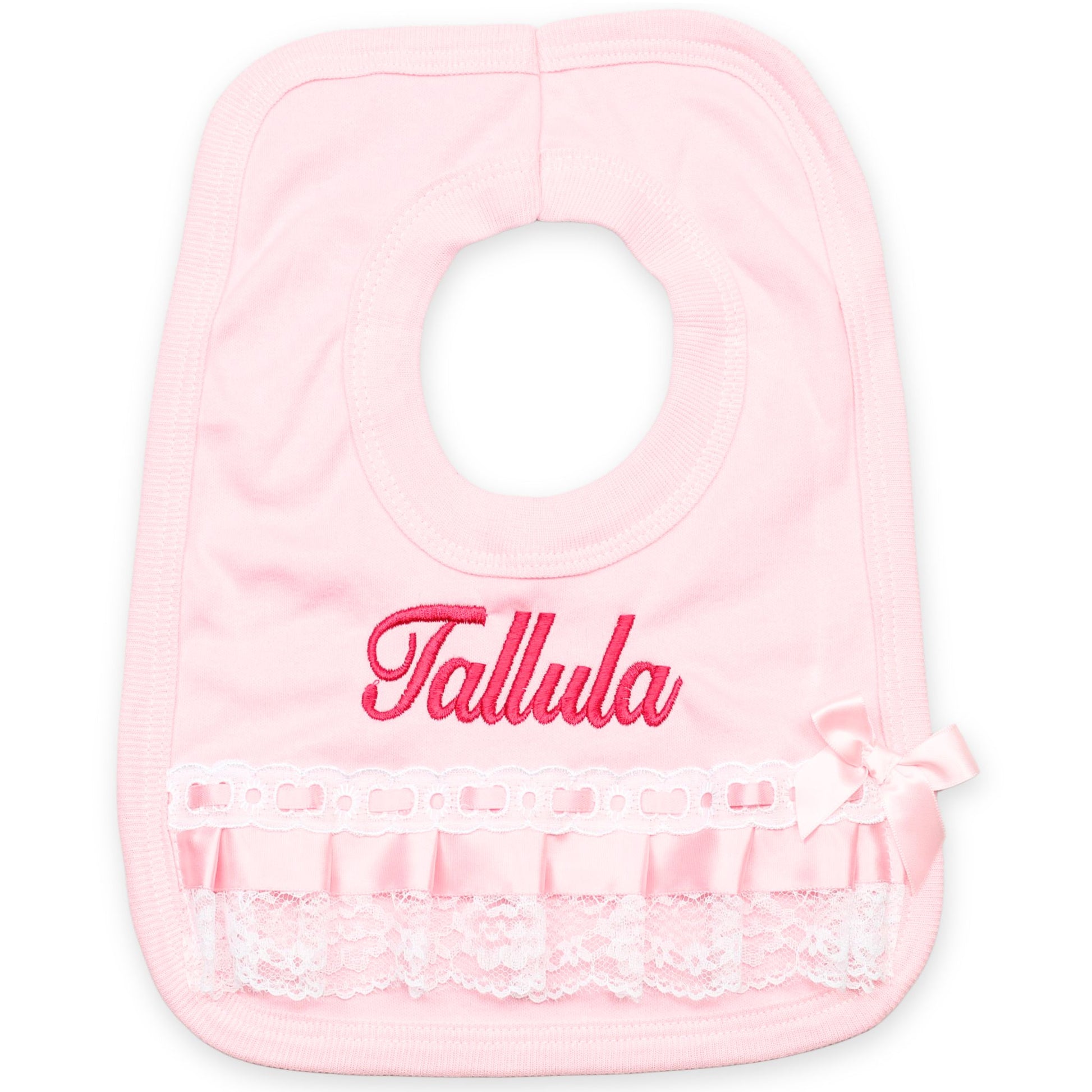 personalised bib in baby pink