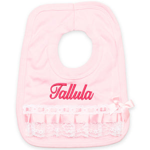 personalised bib in baby pink