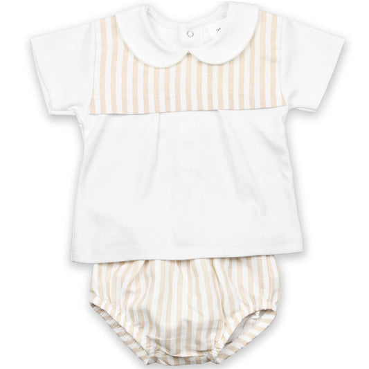 baby boys two piece beige and white summer outfit