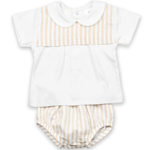 baby boys two piece beige and white summer outfit
