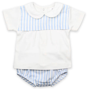 baby boys white and blue striped two piece summer outfit