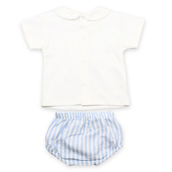 baby boys white and blue striped two piece summer outfit