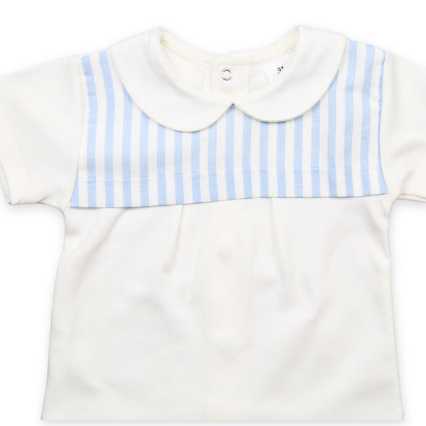 baby boys white and blue striped two piece summer outfit
