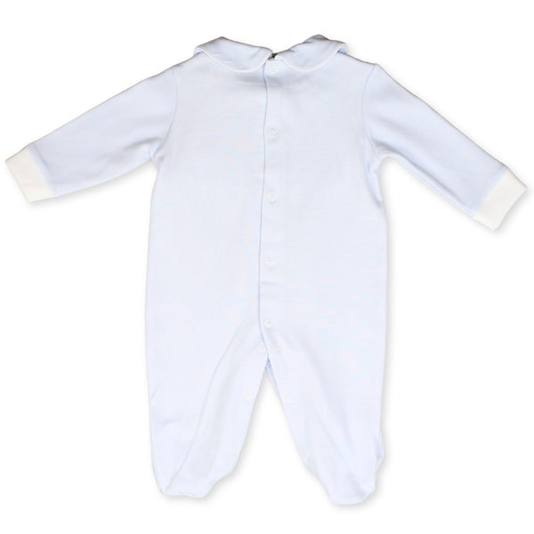 baby boys blue mock bib sleep suit