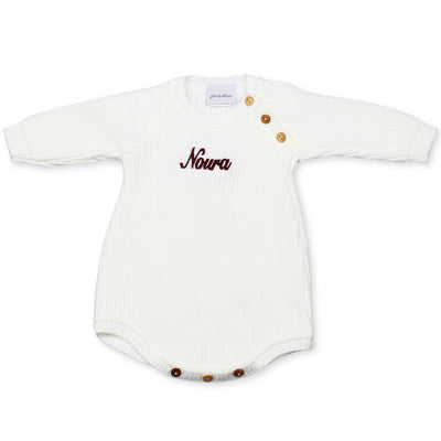 Personalised Unisex White Knitted Baby Romper – Dandelion