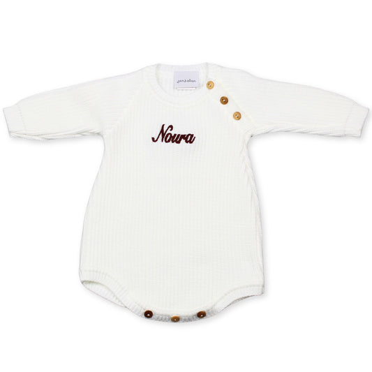 personalised knitted baby unisex romper white