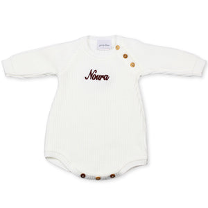 personalised knitted baby unisex romper white