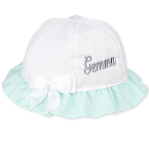 baby girl white mint green personalised sun hat summer hat