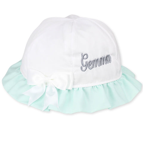 baby girl white mint green personalised sun hat summer hat