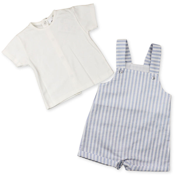 baby boys two piece striped dungarees and t shirt