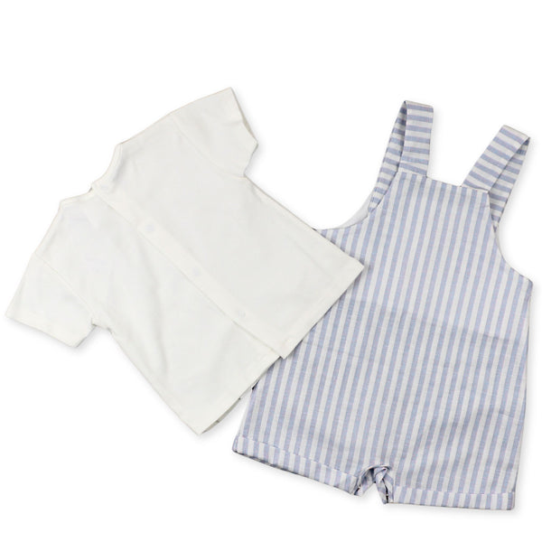 baby boys two piece striped dungarees and t shirt
