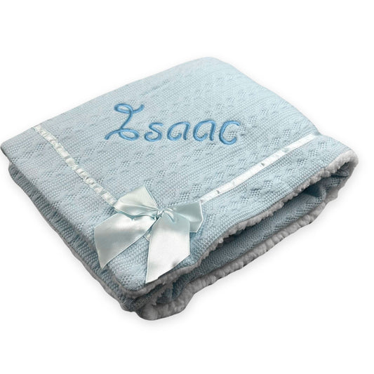 blue knitted baby blue blanket