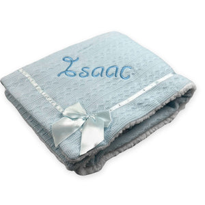 blue knitted baby blue blanket