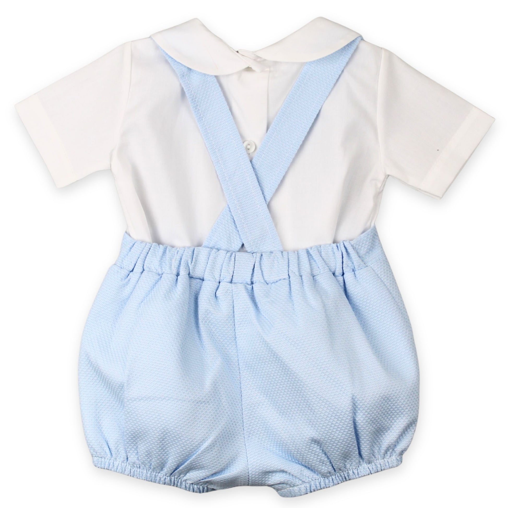 baby boys two piece blue and white with braces