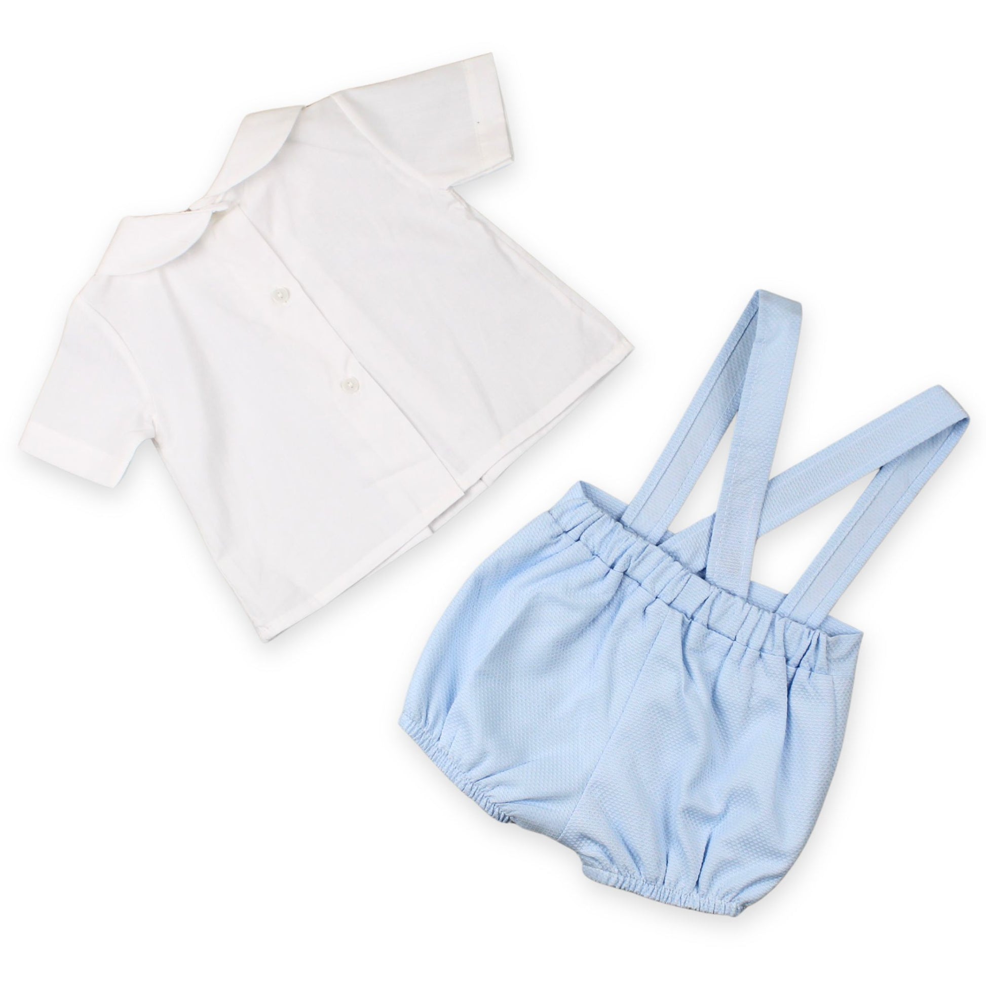 baby boys two piece blue and white with braces