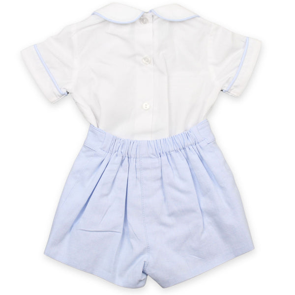 baby boys two piece summer outfit with smocking