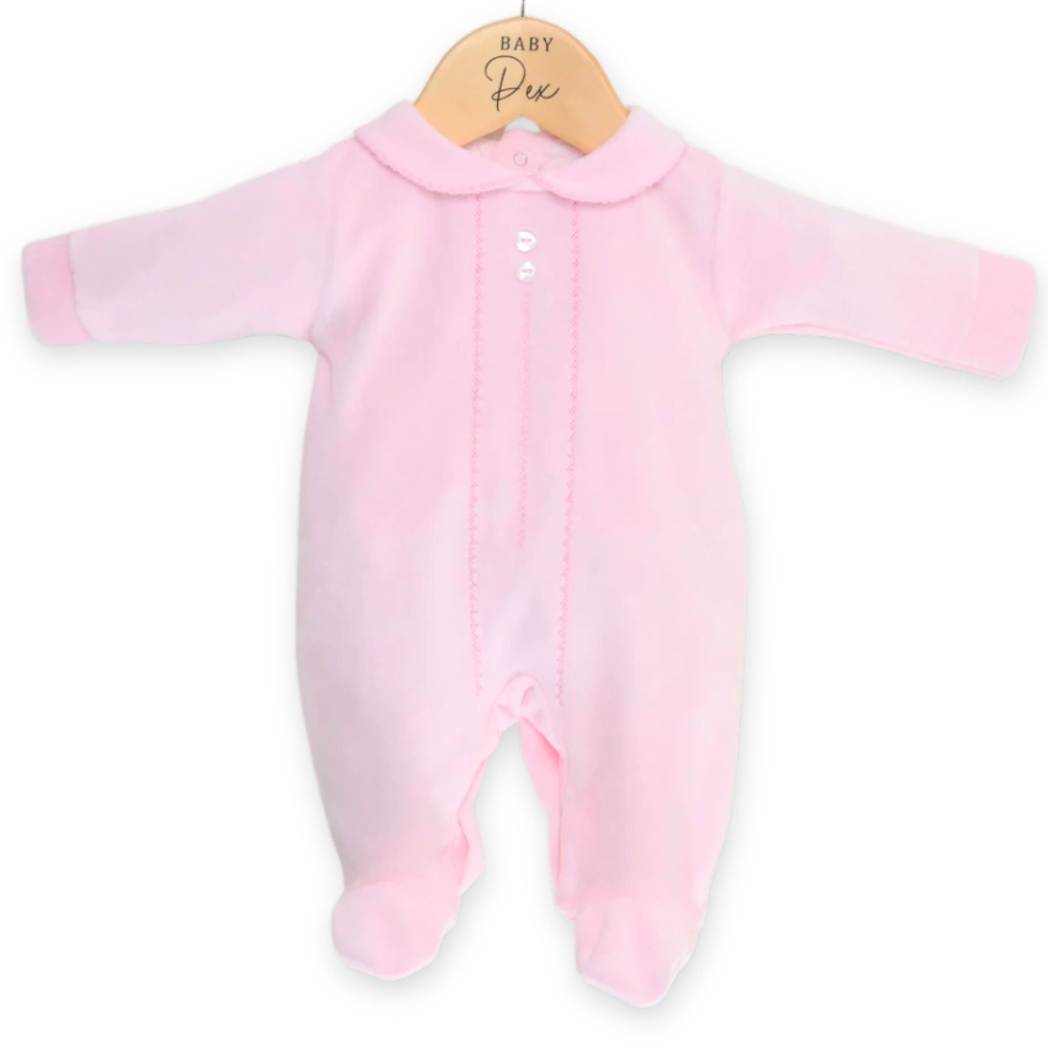 Pink baby velour sleepsuit pex