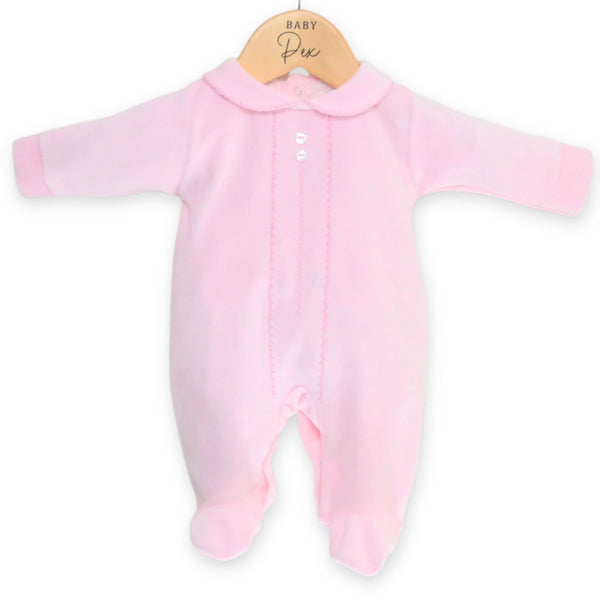 Pink baby velour sleepsuit pex