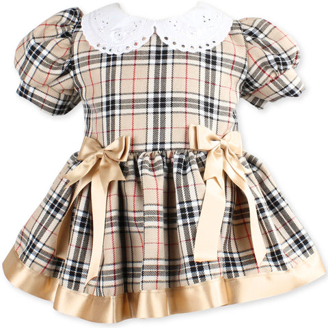 baby girls beige tartan spanish style dress