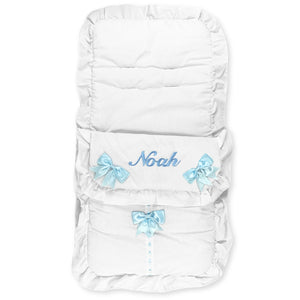 baby boys blue and white footmuff