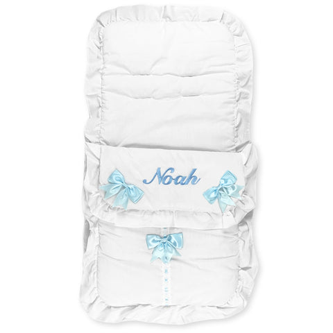 baby boys blue and white footmuff