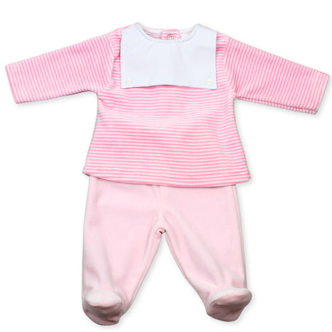 pink striped two piece velour baby girls