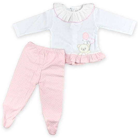 baby girls pink polka dot bear two piece cotton outfit