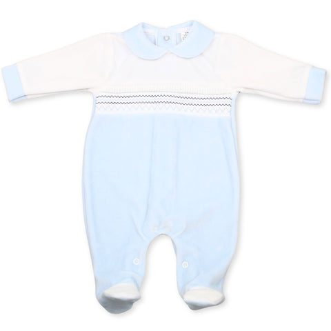 baby boys velour all in one sleepsuit