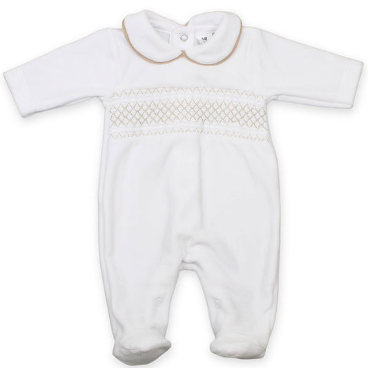 white beige baby boy sleepsuit