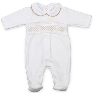 white beige baby boy sleepsuit