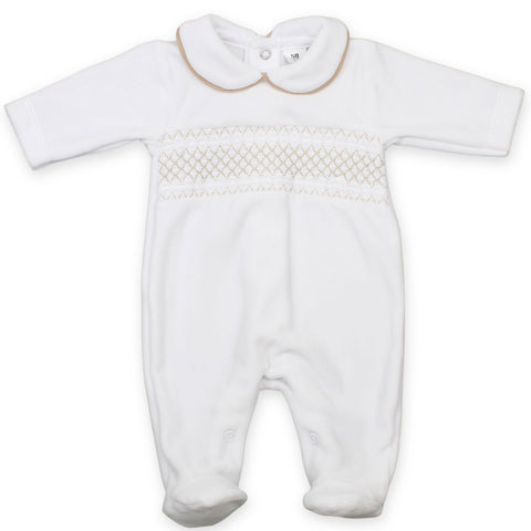 white beige baby boy sleepsuit