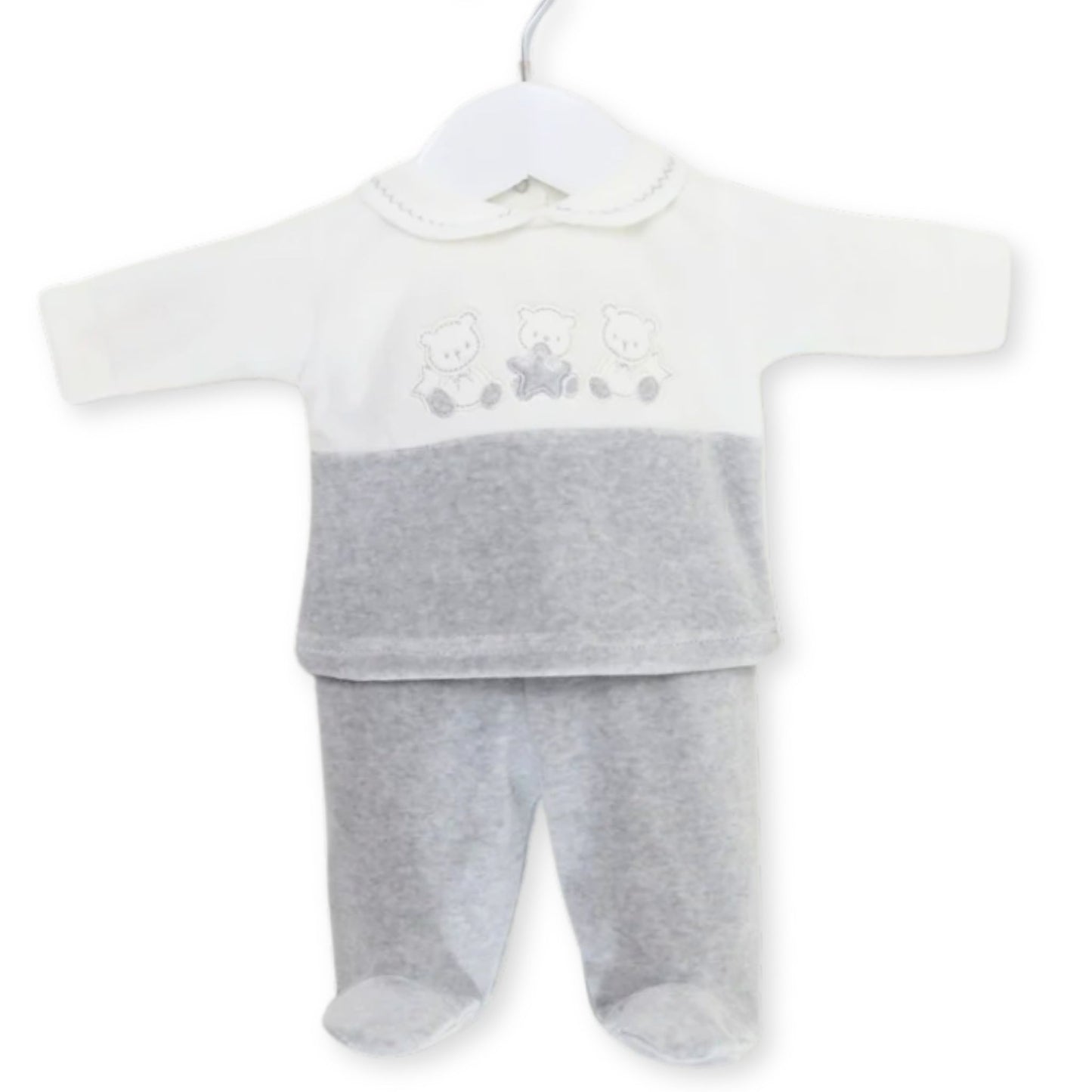 pex 2 piece velour set baby in grey with teddy bears