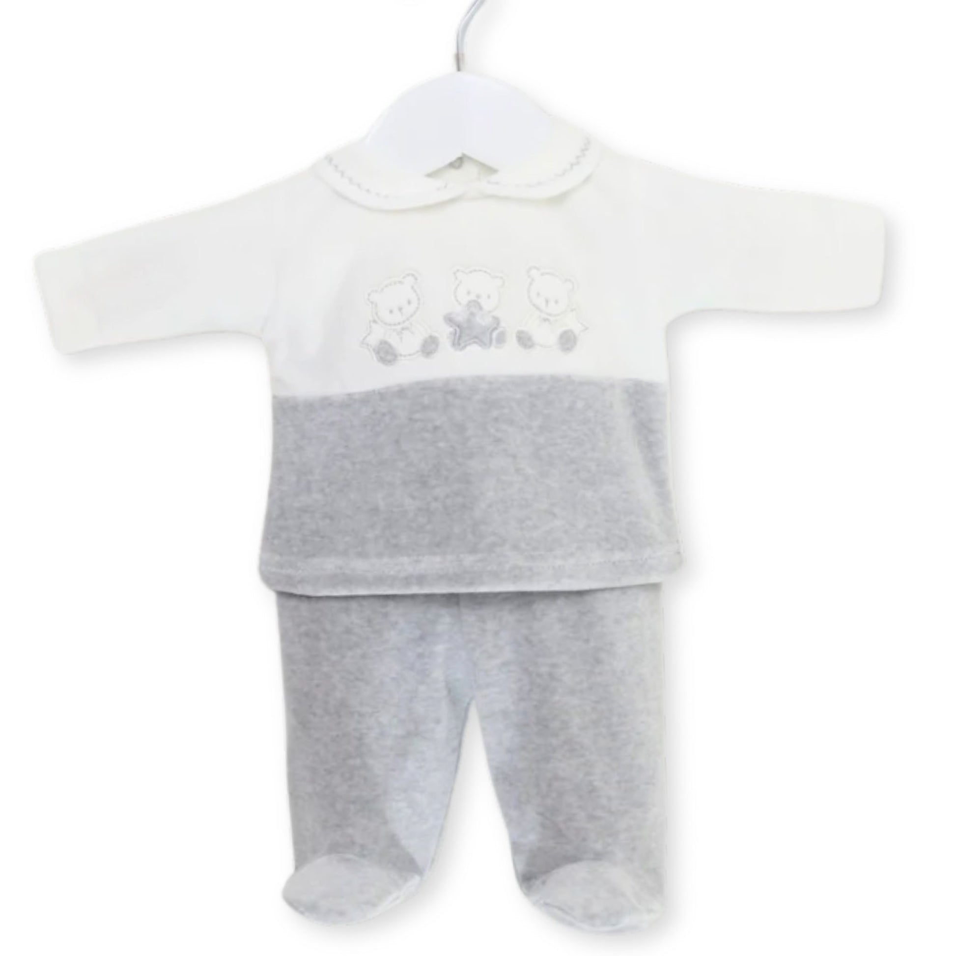 pex 2 piece velour set baby in grey with teddy bears
