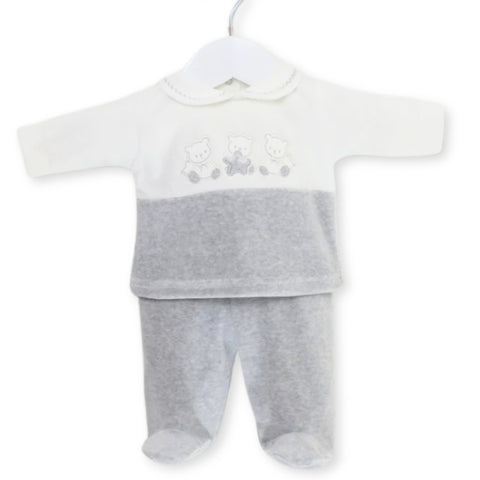 pex 2 piece velour set baby in grey with teddy bears