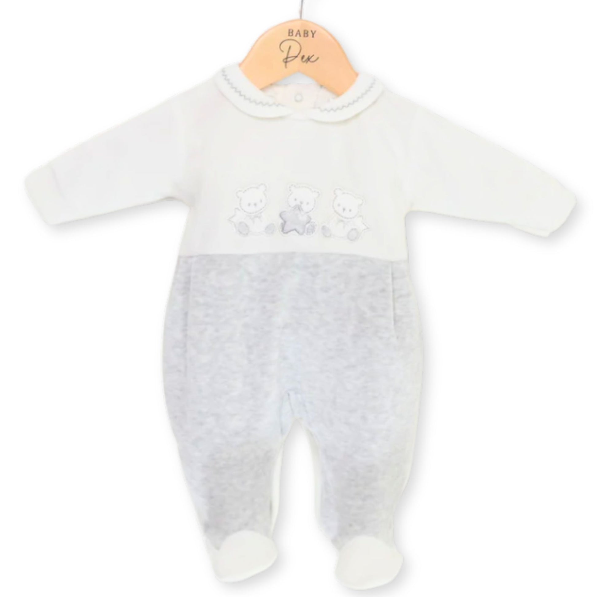 baby velour silver grey pex sleepsuit