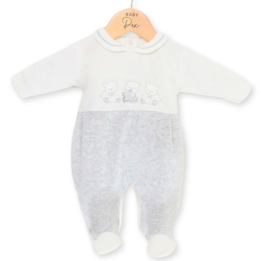baby velour silver grey pex sleepsuit