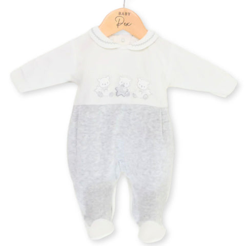 baby velour silver grey pex sleepsuit