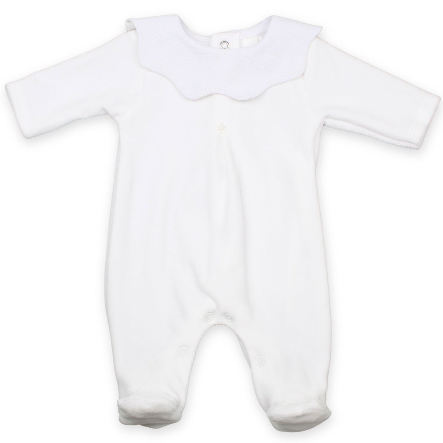 Baby Cotton Scallop Collar Sleepsuit - White
