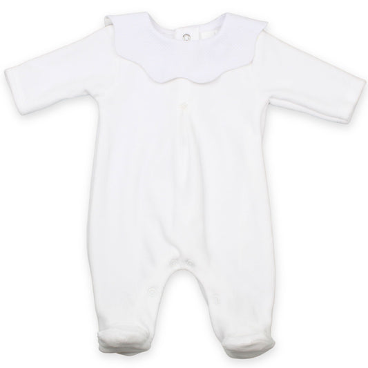 Baby Cotton Scallop Collar Sleepsuit - White
