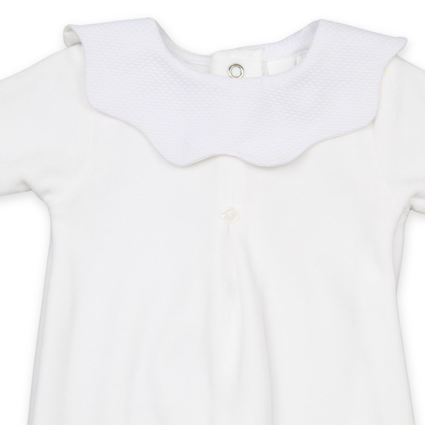 Baby Cotton Scallop Collar Sleepsuit - White
