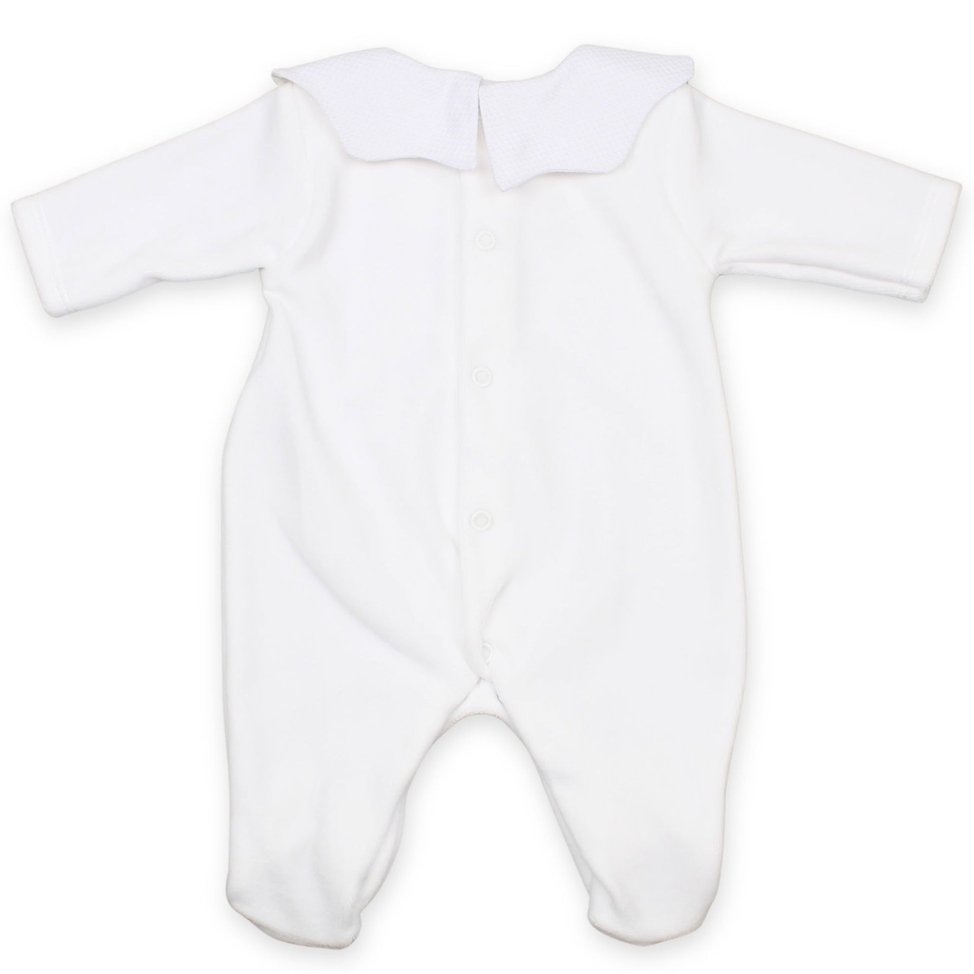 Baby Cotton Scallop Collar Sleepsuit - White
