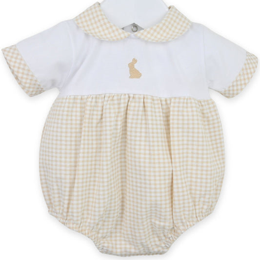 Baby unisex rabbit checked romper white and beige