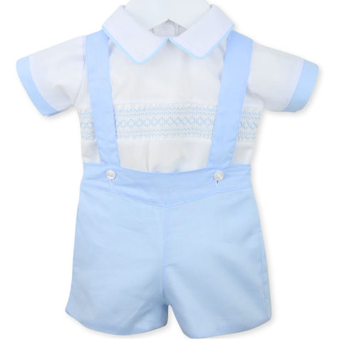baby boys two piece summer blue and white outfit by pex