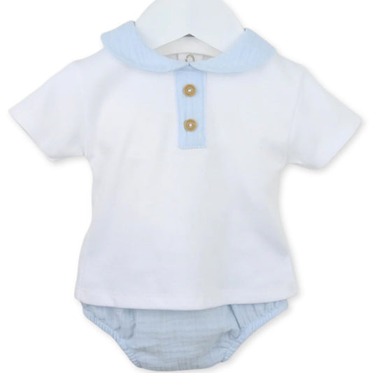 baby boys white and blue summer outfit
