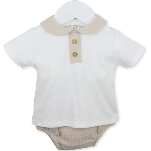 beige two piece boys outfit