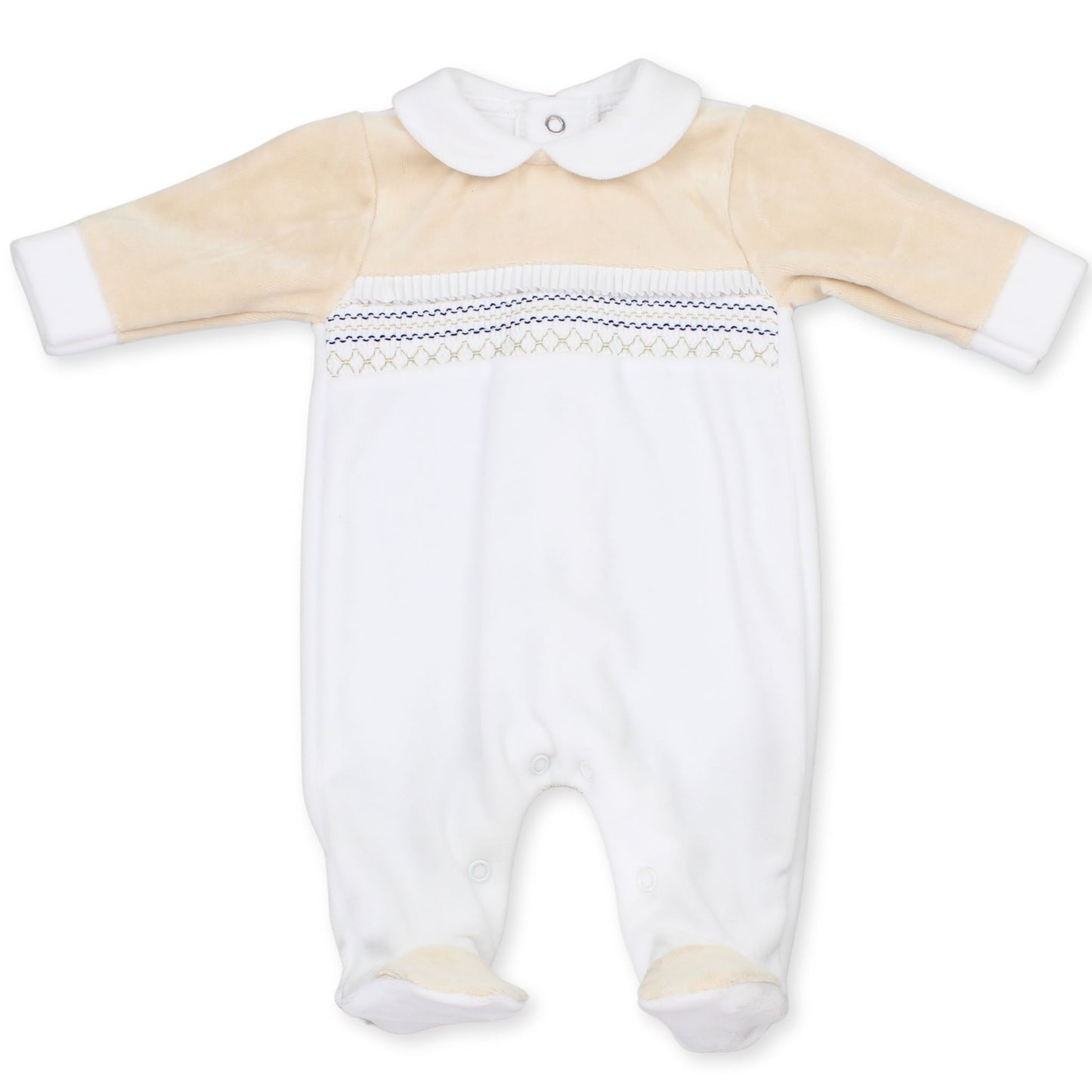 baby boys velour sleepsuit in beige