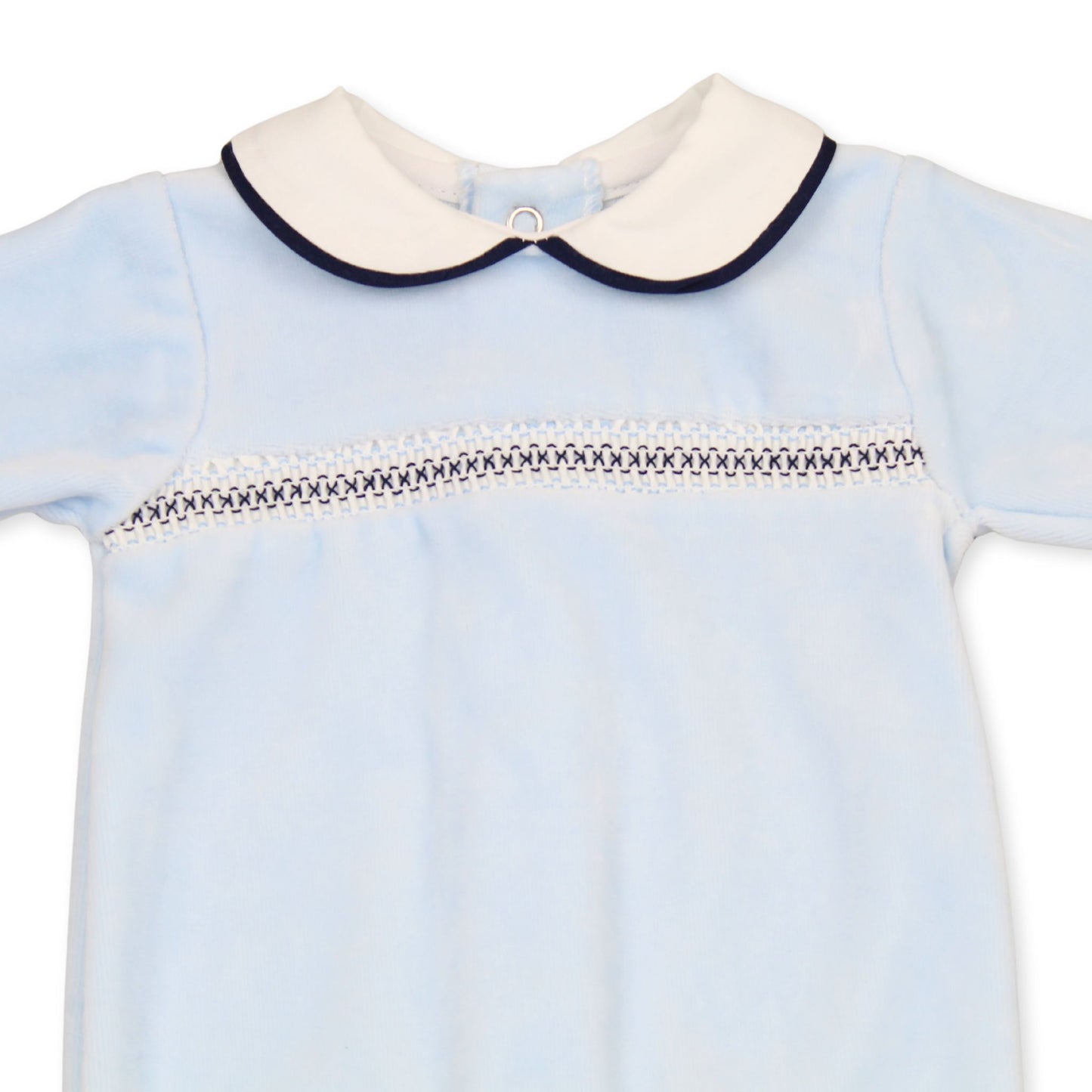 Baby Boys Velour Smocked Sleepsuit - Blue